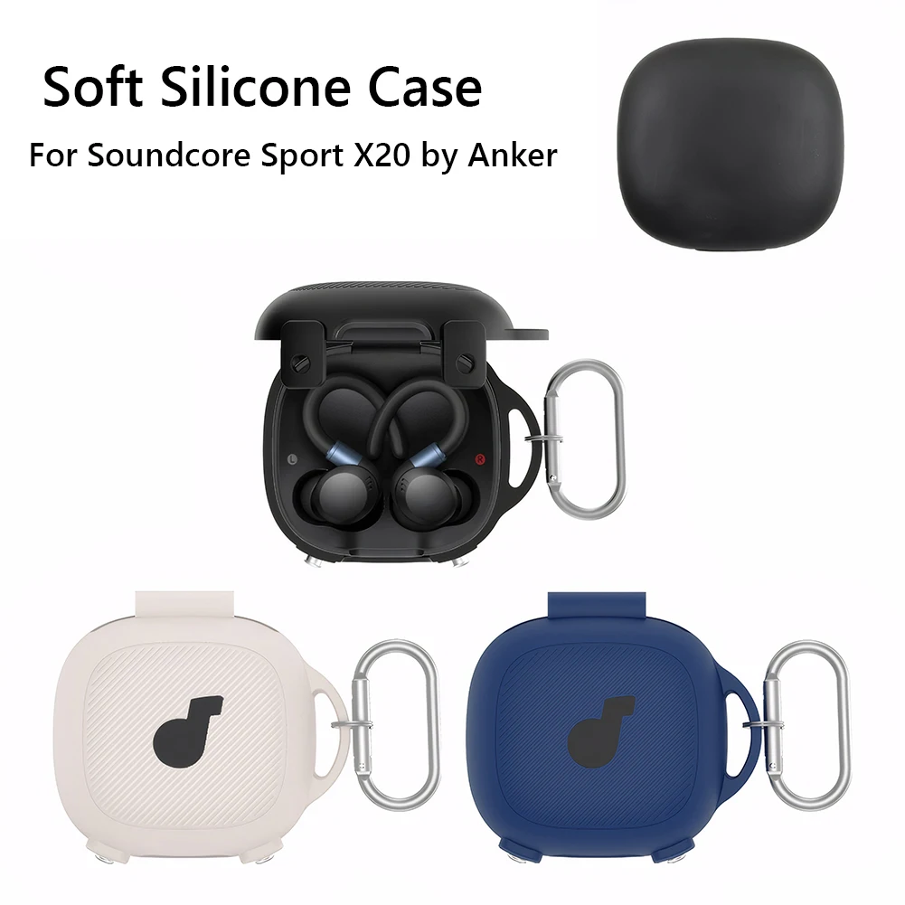 Silicone Case Cover Headphone Protective Case with Carabiner Shockproof Full Body Protective Case for Ankek Soundcore Sport X20