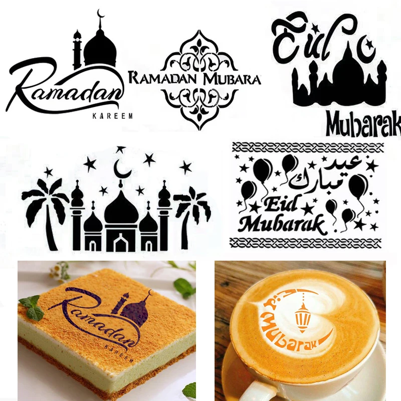 Ramadan Decoration Cake Spray Stencils Cofffee Food Eid Mubarak Cake Umrah Mubarak Kareem Islam Muslim Gurbang Party Supplies