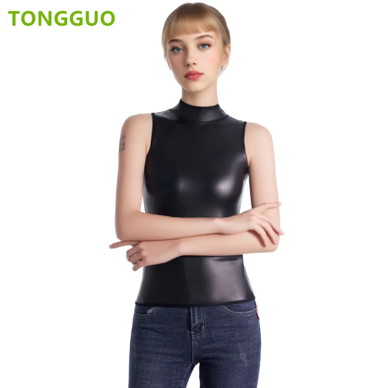 

Крутой женский тренажер для талии, кожаный воротник-стойка, мотоциклетный жилет, майка, формирователь тела, корсет, тонкая рубашка, модный повседневный корректирующий топ