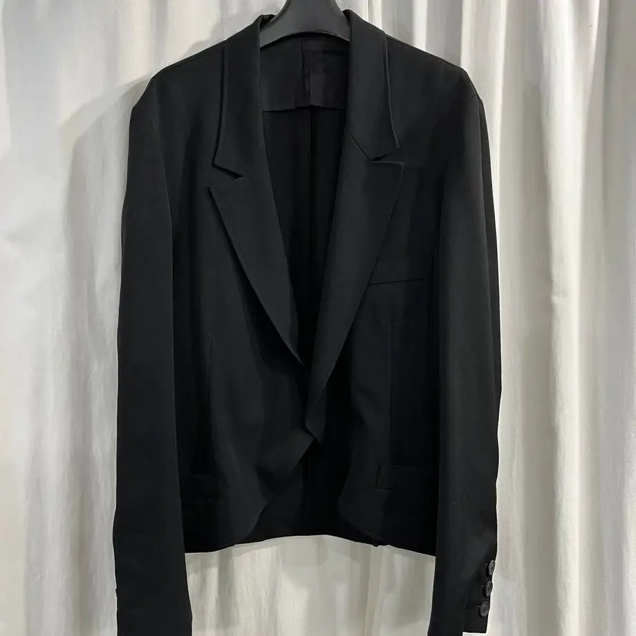 TOP-YAMAMOTO ® Minimalist Business Style Collarless Business Suit Jacket for Women - Black Loose-Fitting Short Style Stylish Cas