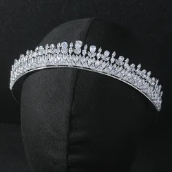 SLBRIDAL Sparking Ins Style Full Cubic Zirconia Bridal Tiara Headband Wedding Queen Princess Party CZ Crown Women Hair Jewelry