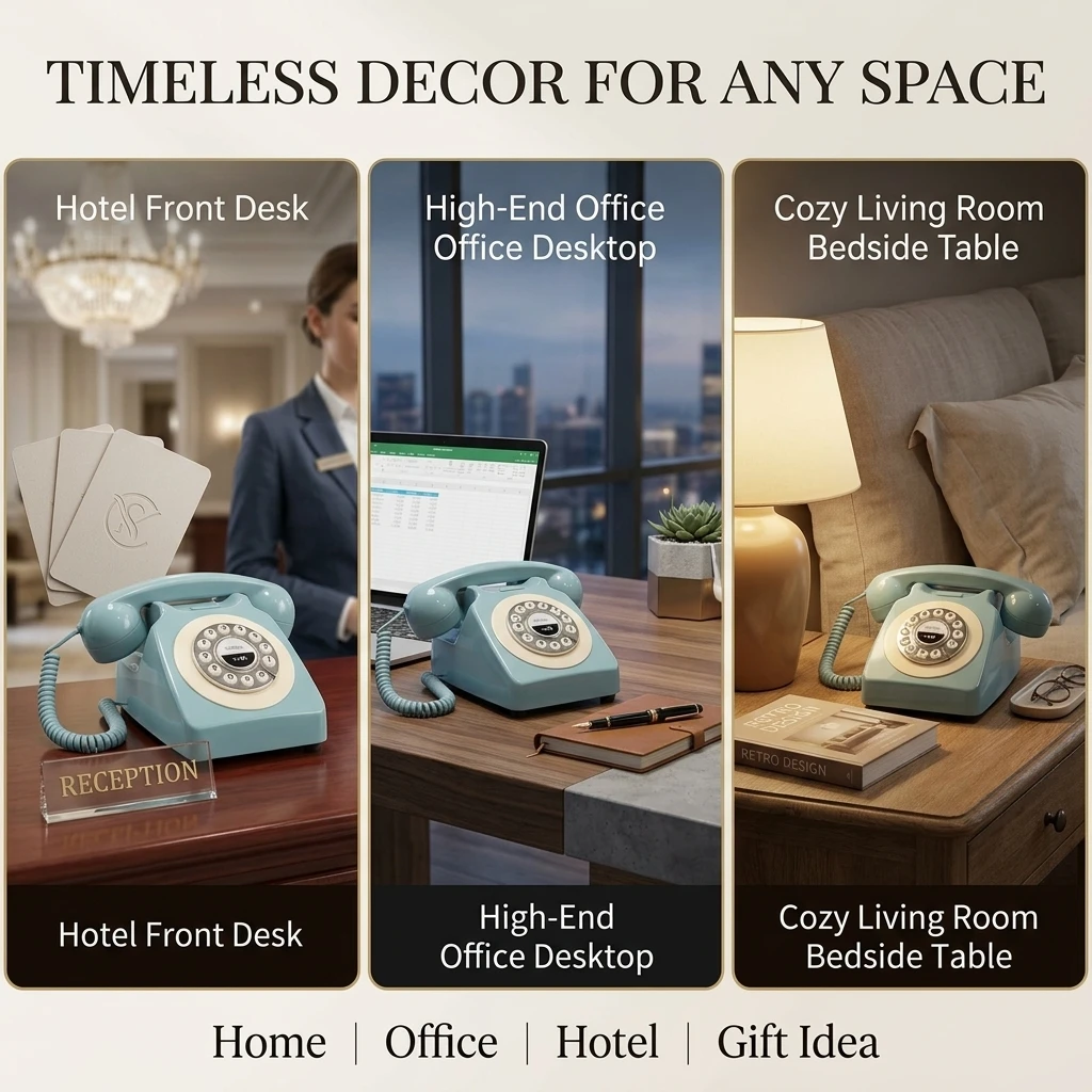 Retro Bluetooth Telephone Vintage Cordless Phone for Home Office Hotel Classic Wireless Landline with Hands-free & Redial Blue