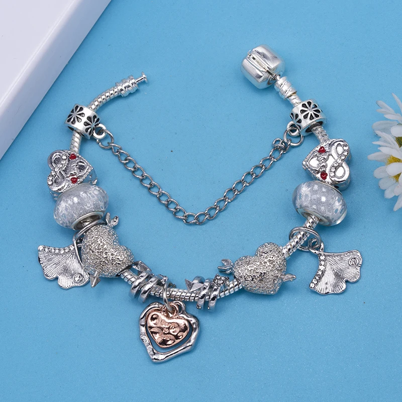 حار بيع الفضة تصفيح سحر سوار الحب الأبدي عيد الحب الحب الخرز DIY ثعبان سلسلة للنساء مجوهرات