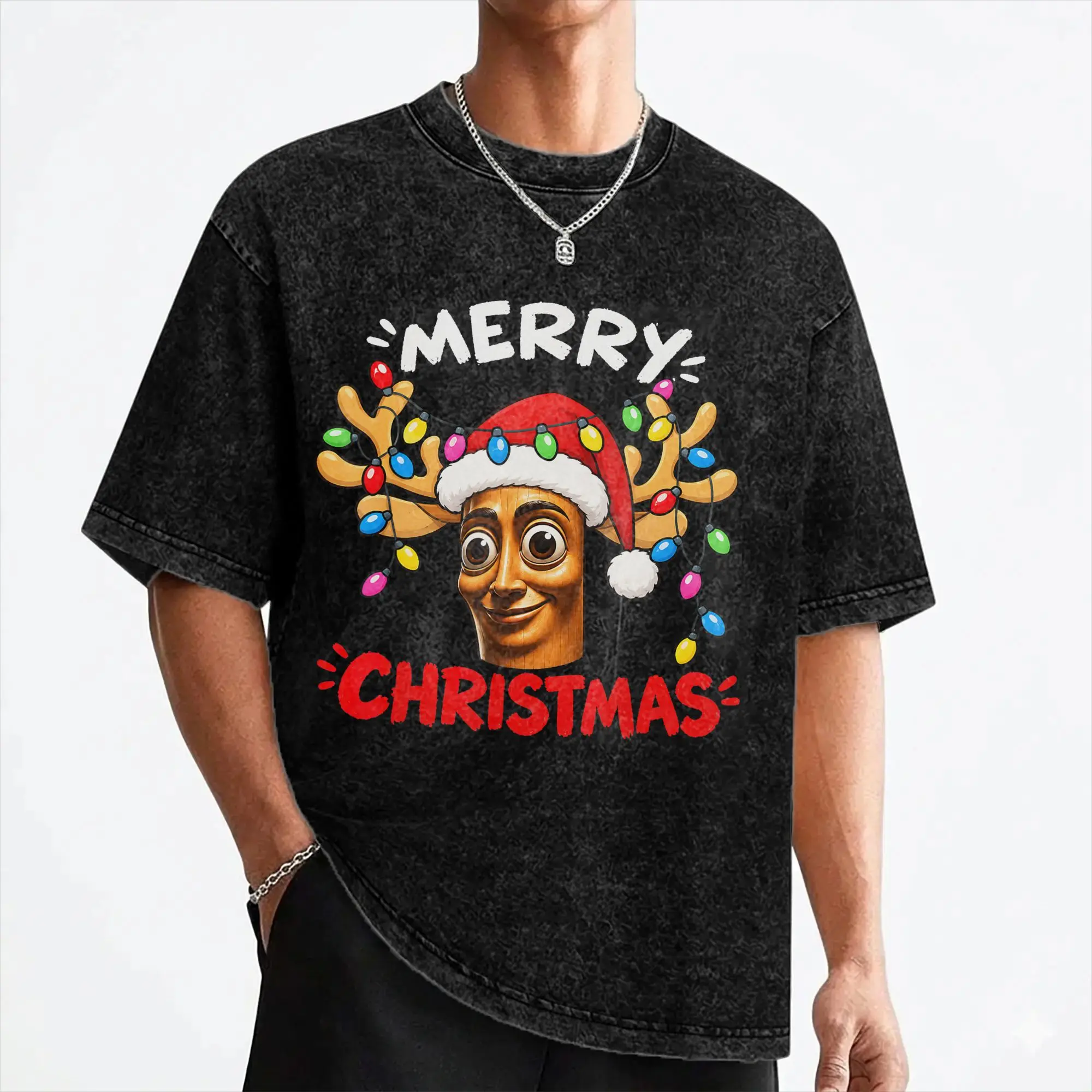 Merry Christmas Tung Sahur Xmas T Shirt Washed Short Sleeve Oversize T-Shirts  Fashion Men Women Streetwear Graphic Tee Shirt