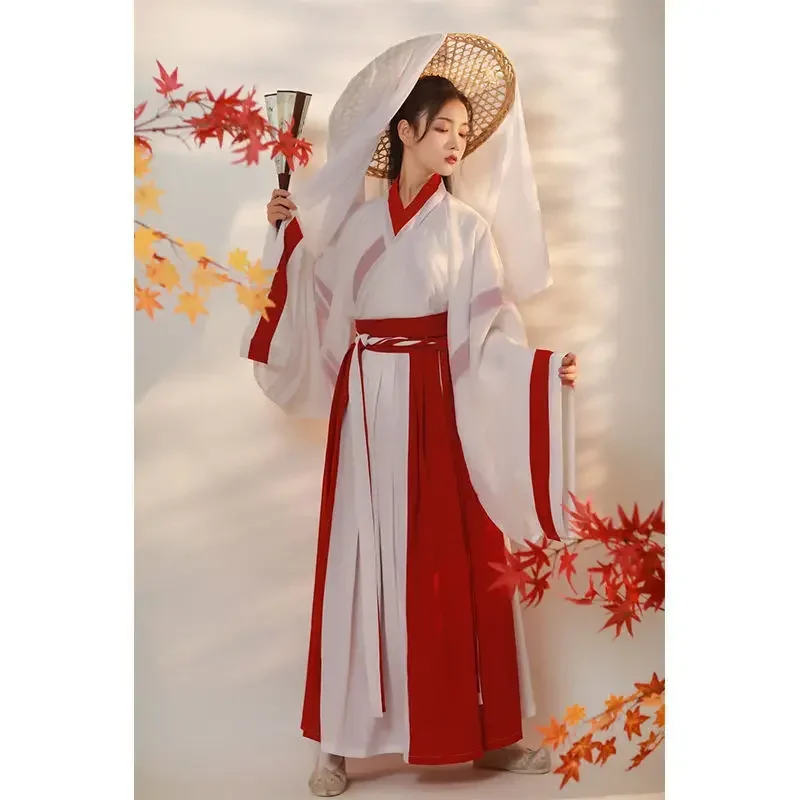 Chinese Traditional Hanfu Women Retro Dress Cosplay Cotumes Suit National Folk Dance Performance Dress Cross-Collar Fairy Skirt