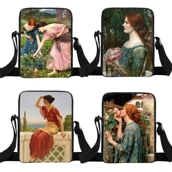 Oil Painting Classic Beauty Print Messenger Bag Famous Artist John William Waterhouse Crossbody Bags Student Bookbags Gift