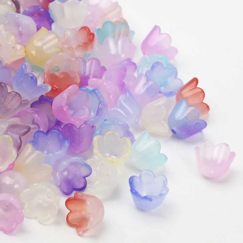 100pcs 7x10mm Colorful Flower Acrylic Beads Charms Bead Caps Loose Spacer For Jewelry Making Diy Bracelet Necklace Accessories