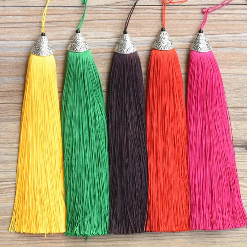 1/2Pcs 17cm Fish Mouth Tassel Silk Polyester Metal Cap Tassels Bookmark Hanging Ear Tassels for DIY Jewelry Decor Accessories