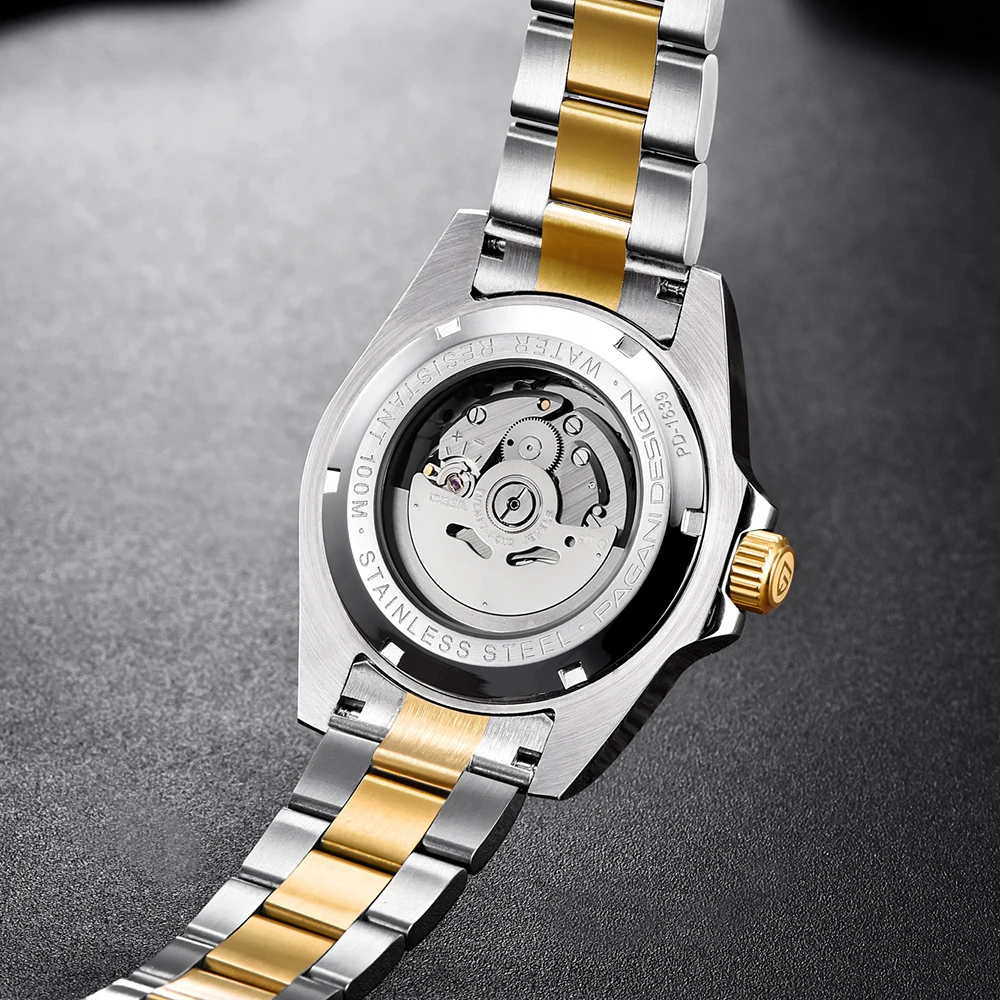 PAGANI DESIGN watch luxury gold and silver retro automatic mechanical watch men's Sapphire crystal stainless steel men's watch