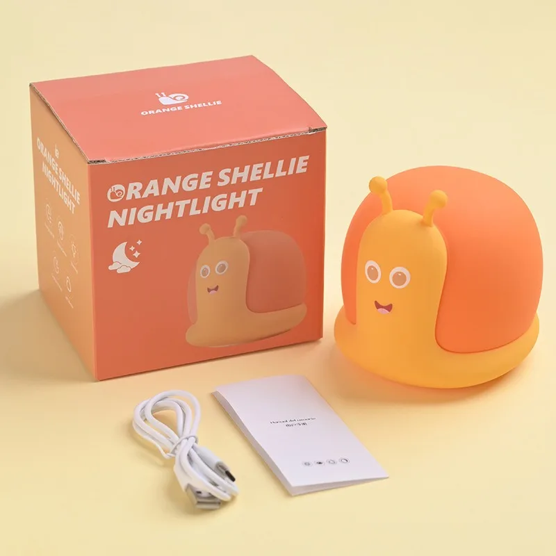 snail night light usb-c rechargeable touch control dimmable warm light timer 8-10h use kid bedroom decor gift portable 4h charge