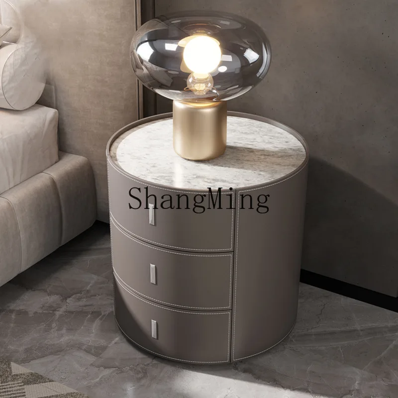

ZYY light luxury bedside table saddle skin rock slab bedside table solid wood round living room table