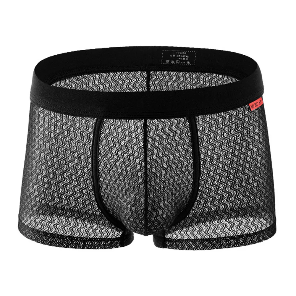 Men's Sexy Mesh Middle Waist Underwear Ultra-Thin Sissy Pouch Briefs Homme Solid See Through Underpants Breathable Panties