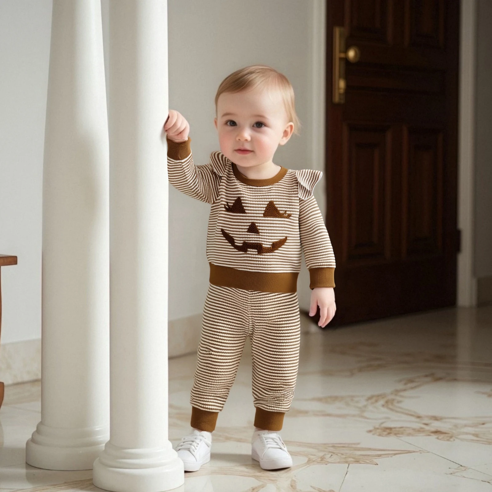 FOCUSNORM 0-4Y الصغار الفتيات ملابس الهالوين مجموعات اليقطين التطريز شريط طباعة طاقم الرقبة طويلة الأكمام الهراء القمم السراويل