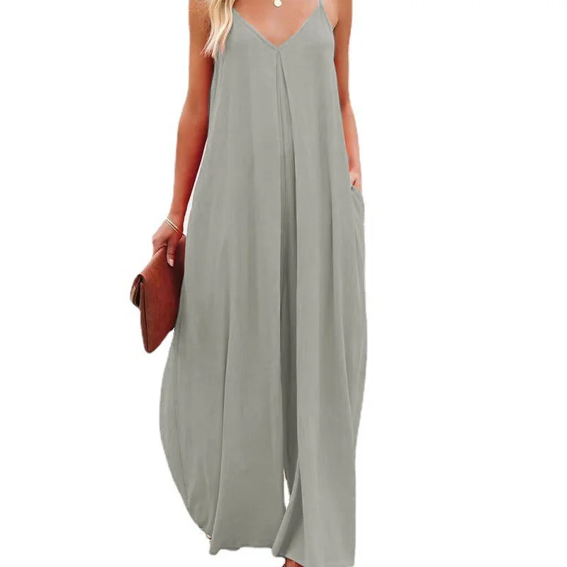 2023 Summer New Simplicity Commute Solid Color Sleeveless Elegant Loose Fashion Casual Temperament Versatile Women's Jumpsuits