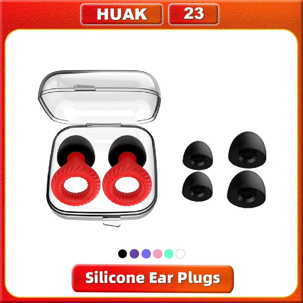 HUAK Soft Silicone Ear Plugs for Noise Reduction Reusable Earplugs for Sleeping Working Swimming Ear Tips in XS/S/M/L