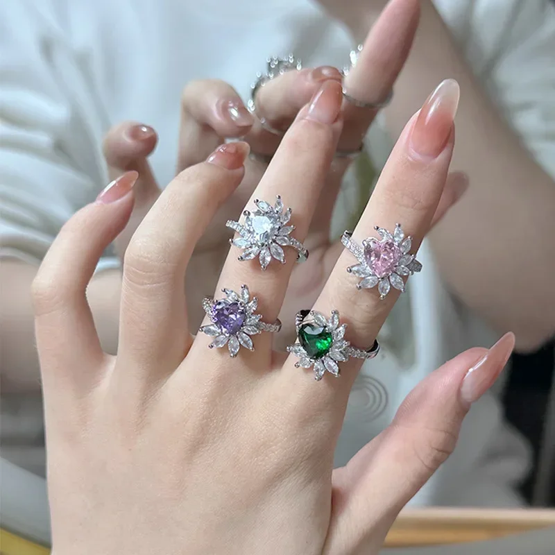 MDL Moissanite estilo Original de lujo corazón anillo de piedras preciosas chapado en oro de 18 quilates circonita personalizada diamantes rosas