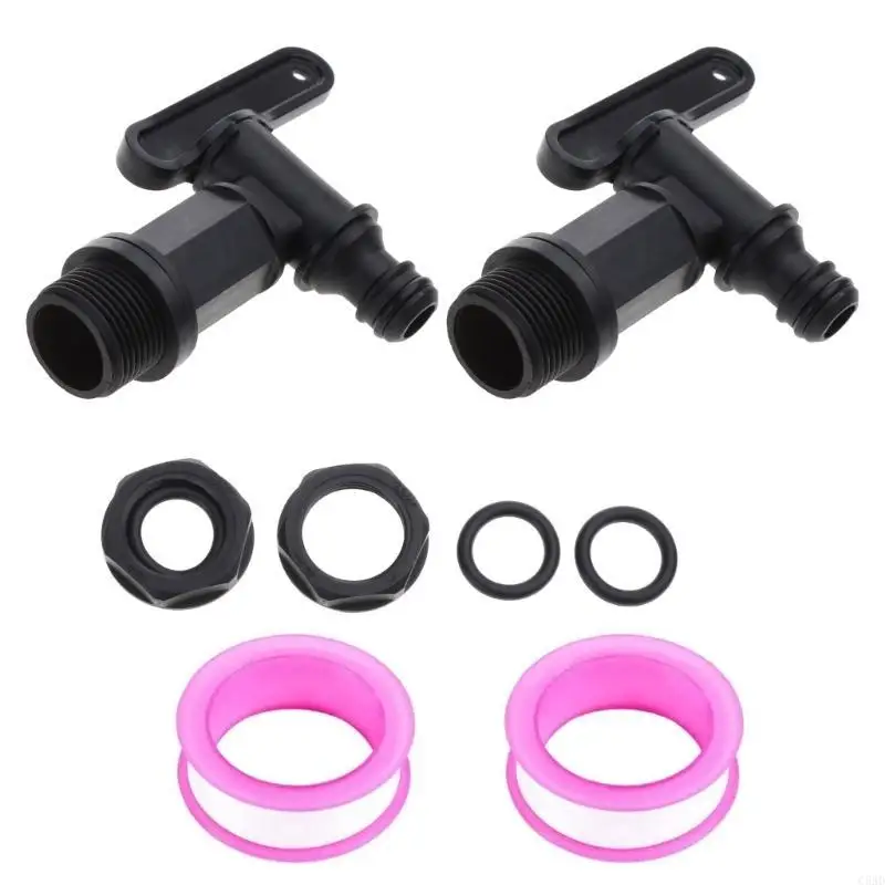 

2Pcs Drain Tap Rain Butt 3/4Inch Tap with Seal Lock Nut Sealing Tape for Rainwater Barrels Water Rain Barrels Tap C5AD