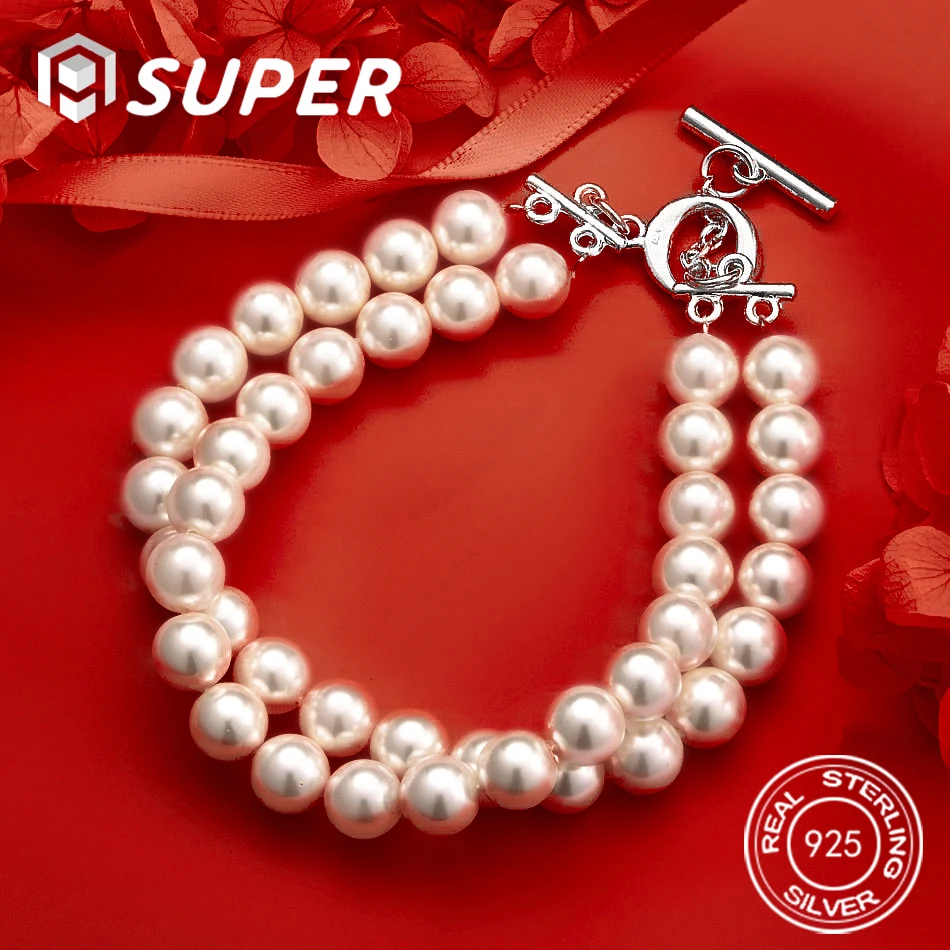 

ALISuper 925 Sterling Silver 8 Inch Fine Pearl Bracelet Women's Fashion Wedding Accessory Jewelry