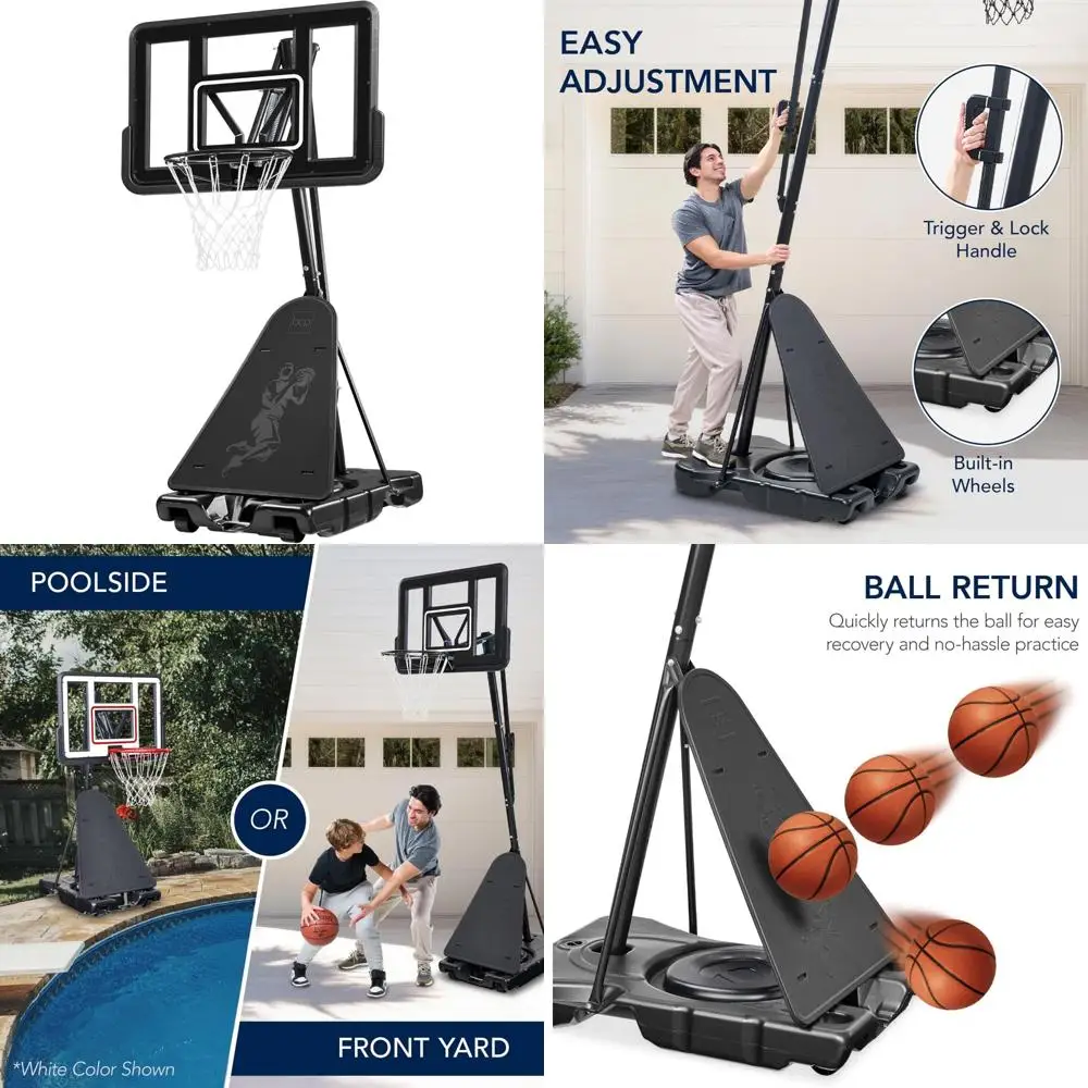 

Portable Basketball Goal with 4.4-10ft Adjustable Height, Shatterproof Backboard, Ball Return, and Base for Regulation Play