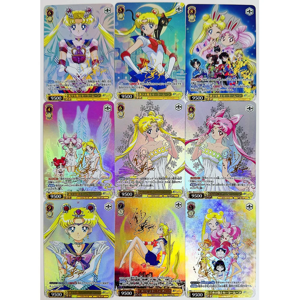 9PC/Set Anime Goddess Tales DIY ACG Kolekcjonerskie karty Prezent dla chłopców Boże Narodzenie Urodziny Rem Ram Tsukino Usagi Premium Flash Card