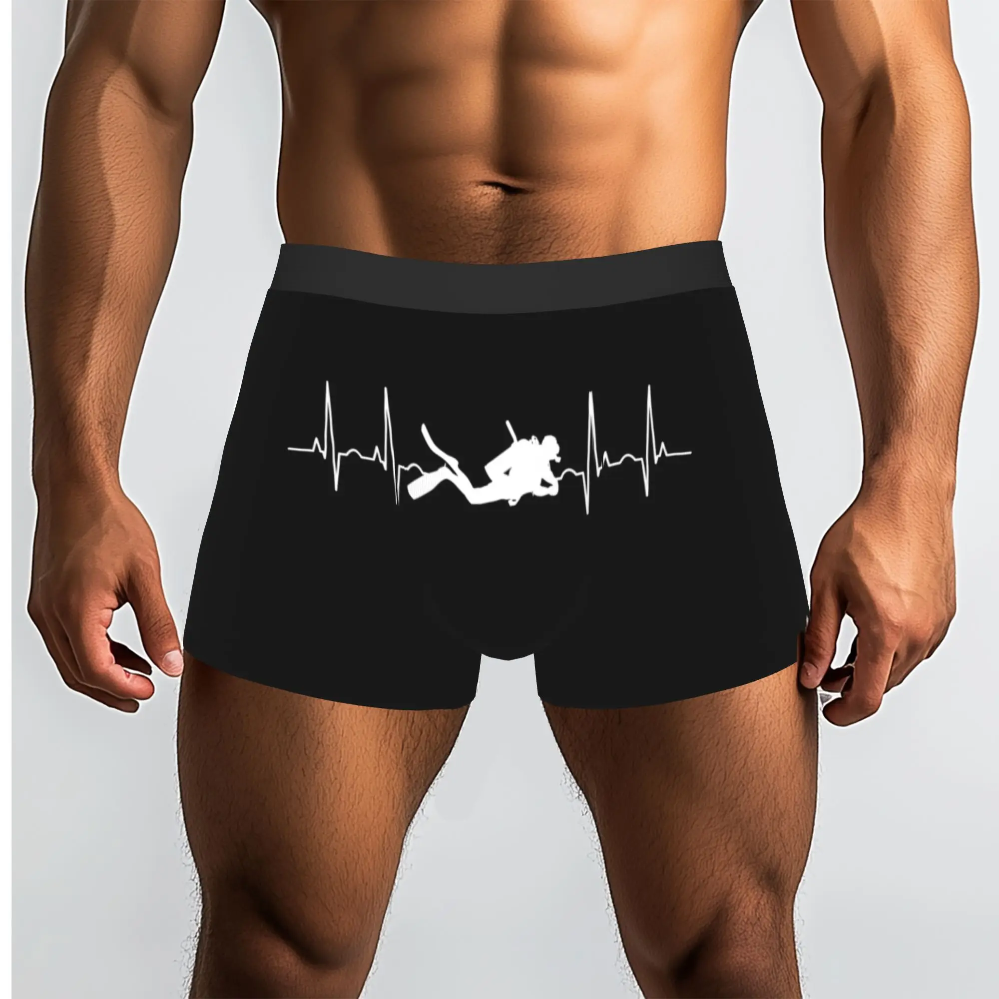 Custom Scuba Diving Heartbeat Underwear Men Stretch Diver Dive  Boxer Briefs Shorts Panties Soft Underpants For Homme