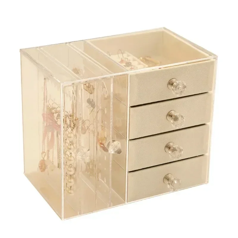 Household Plastic Drawer Type Jewelry Storage Box Transparent Finishing Makeup Organizer Earrings Display Stand Rack Accessories