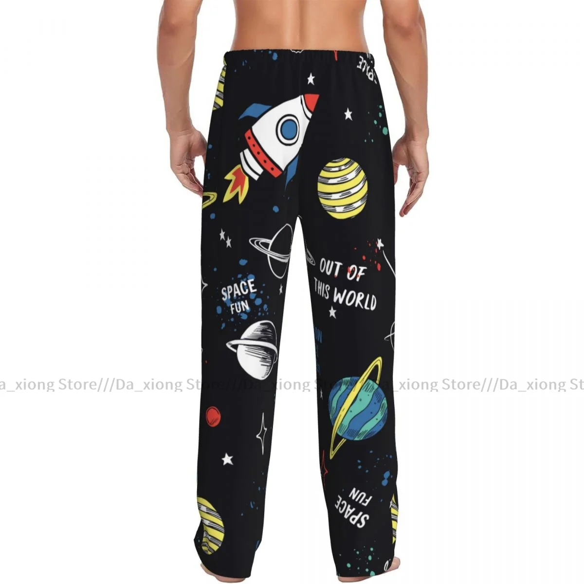 Men's Casual Pajama Sleeping Pants Space Planets Rockets Lounge Loose Trousers Comfortable Nightwear