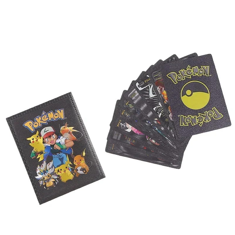 Kawaii 10PCS Original Pokemon Cards English Pikachu Gold Silver Black Anime Cards Deck Box Table Game Card Collection Kids Toys