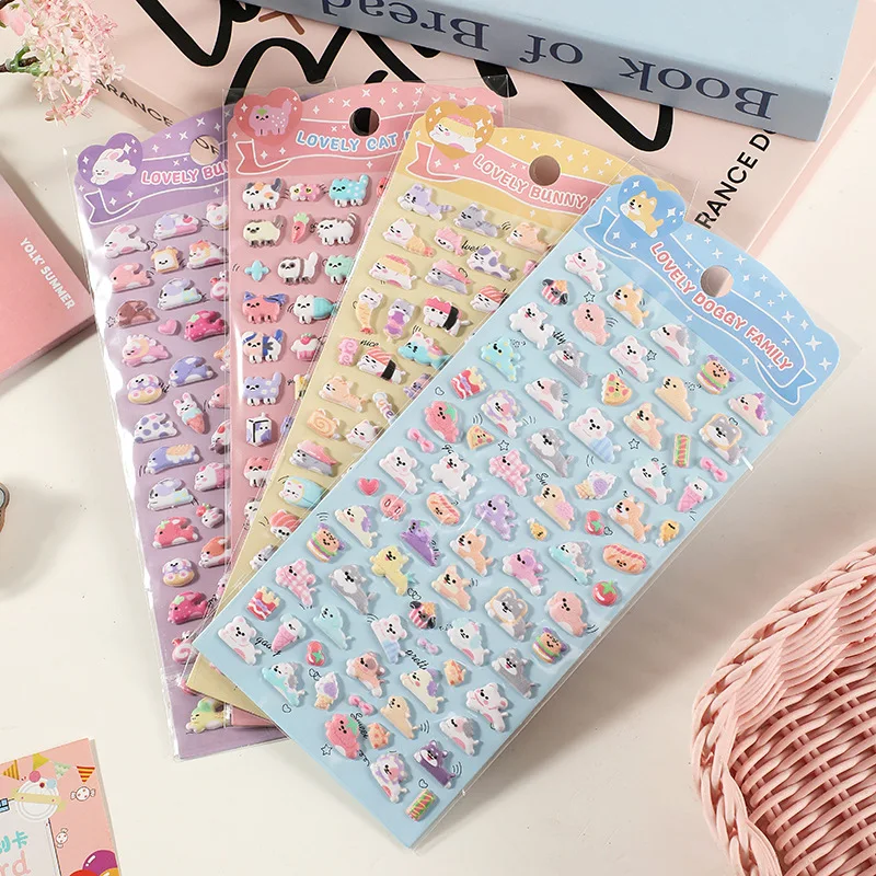Ins Cute Cartoon Puffy 3D Stickers Fruit Animal Bread DIY Journal Phone Case Deco Stickers