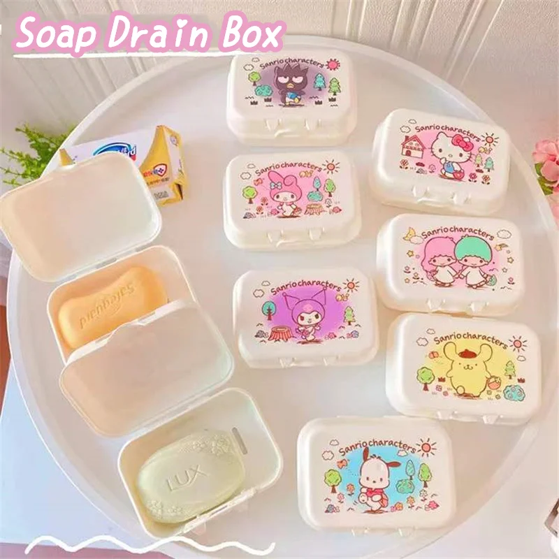 

Cartoon Sanrio Flip-Top Soap Box Drain with Lid Kuromi My Melody Toilet Home Dormitory Bathroom Soap Box Laundry Soap Soap Rack