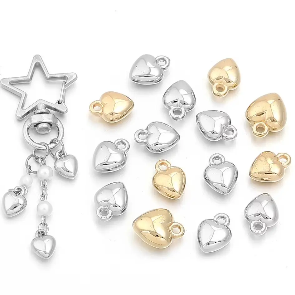 100 teile/los Gold Farbe Herz Charms CCB Kunststoff Charme Perlen Für Schmuck Machen DIY Armband Ohrring Halskette Anhänger Zubehör