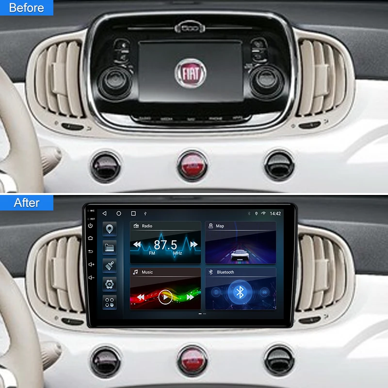 Android 12 QLED 9‘’ Screen Car Radio For Fiat 500 500L 2015 2016 2017- Stereo 1Din Autoaudio Carplay WIFI GPS Navigation Player