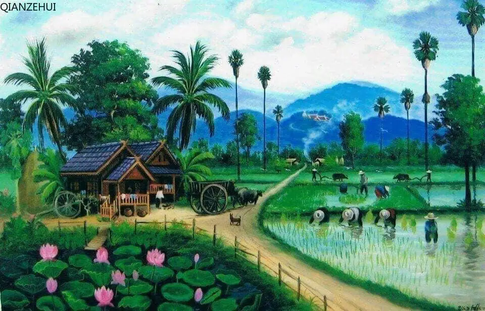 

DIY full Diamond Embroidery,Round Diamond 5D rural farms landscape Landscape Living room decoration rhinestone Diamond painting