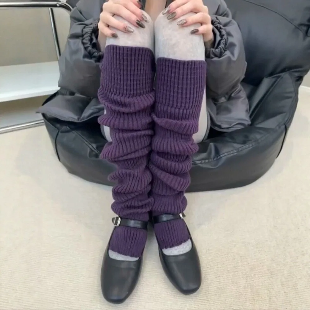 JK Knitted Warm Leg Warmers Over Knee Tube Thick Ballet Yogurt Leg Cover Solid Color Long Leg Sock Autumn