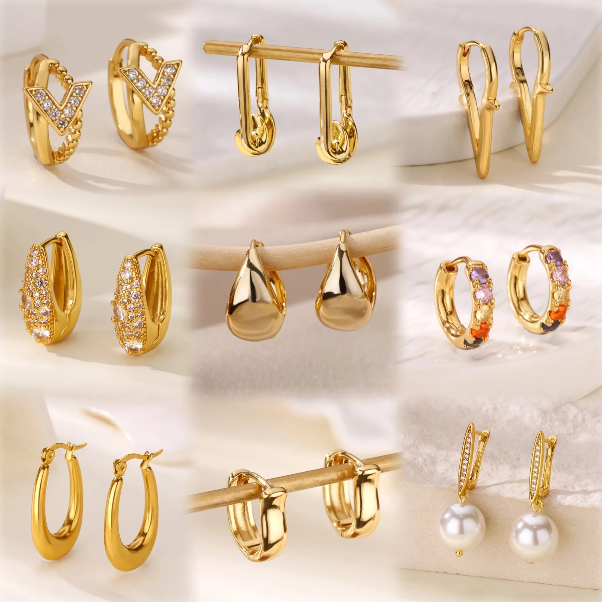 Luxury Stainless Steel Earrings for Women Waterproof U-shaped Earrings 2025 Trend Zircon Ear Jewelry Gift Wholesale Dropshipping