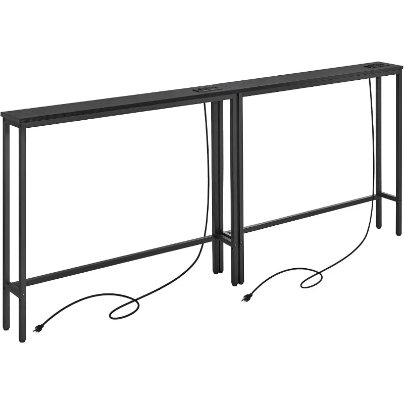 

2 Pack 5.9" Narrow Console Sofa Table with Power Outlets, 5.9" Dx39.4 Wx31.1 H Long Black Behind Couch Table