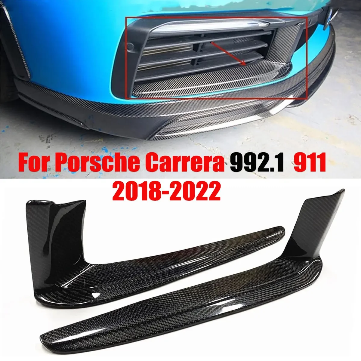 For Porsche 2018-2022 Carrera 992 911 Front Bumper Side Air Vent Trim Carbon Fiber Fog Light Intake Frame Spoiler Splitter Lip