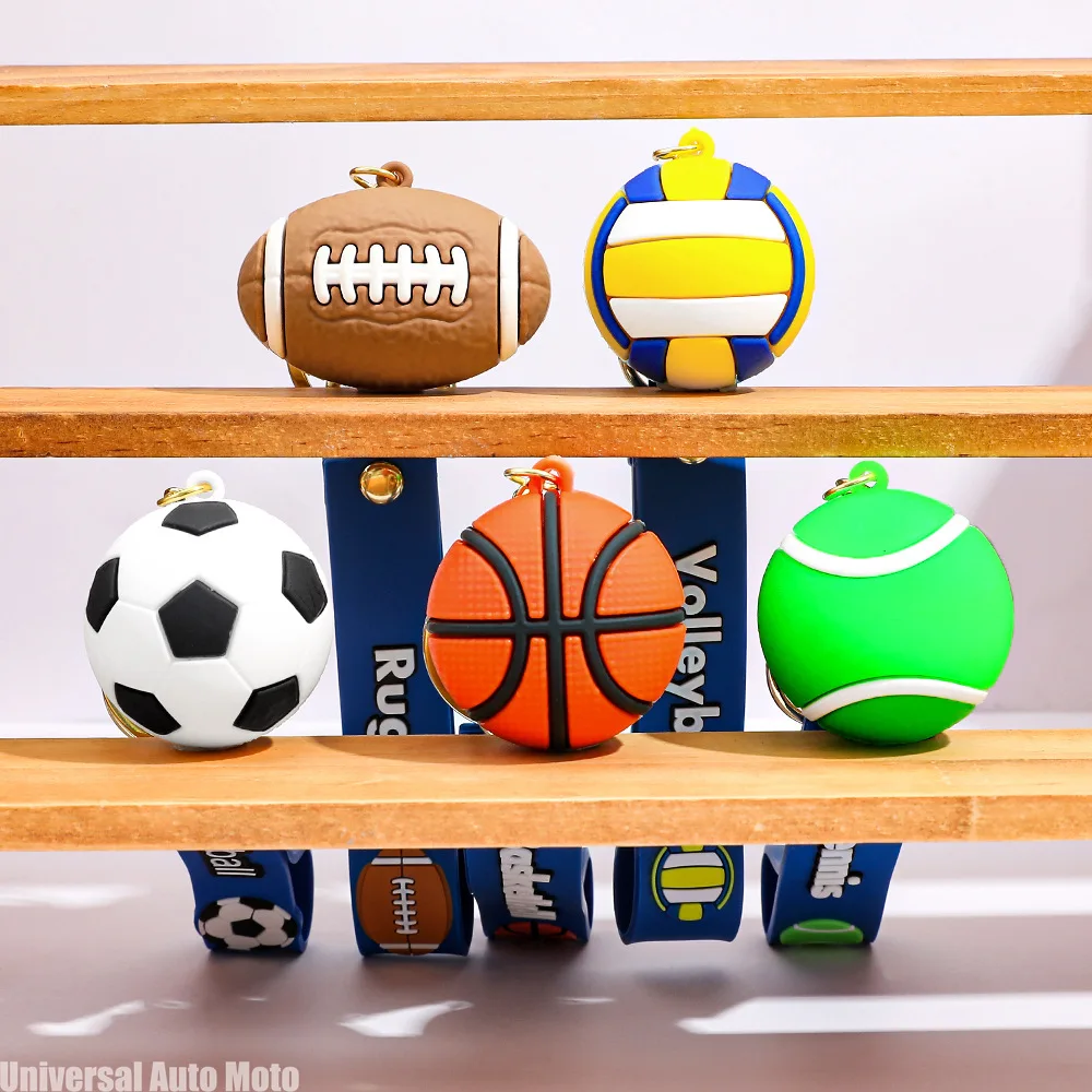 Mini Sports Ball Keychain Football Basketball Volleyball Tennis Rugby PVC Key Ring Backpack Bag Pendant Creative Gift Accessory