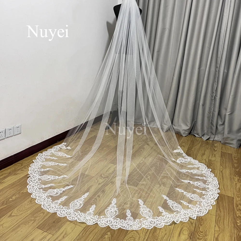 Bling Sequin Lace Soft Tulle Wedding Veil 3M Long White/Ivory Bridal Veil dengan Sisir One Layer Veil Wedding Accessories Velo De