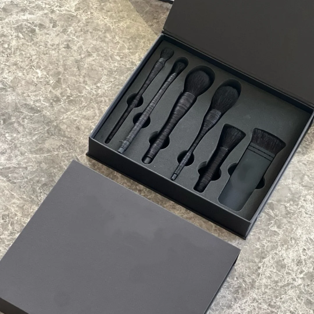 Conjunto de escova de lã artesanal de 6 peças, mini portátil de alta qualidade, pó solto, pincel de contorno, pincel pontilhado, sombra, ferramentas profissionais