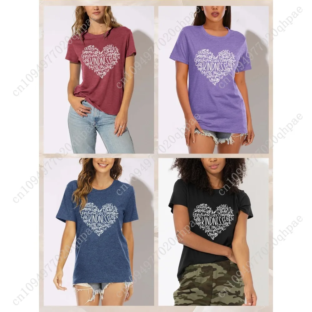 Anbech Heart bedrukt T-shirt voor dames Casual grafische junior meisjes T-shirts met korte mouwen en ronde hals