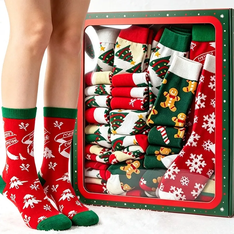 New Christmas Themed Socks Family Winter Warmth Mid Length Tree Snowflake Pattern Socks Thickened Charm Xmas Socks Hot Selling