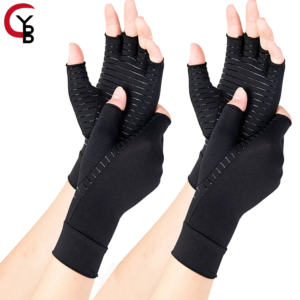 

2Pairs Copperion Arthritis Compression Gloves Women Men Relieve Hand Pain Swelling and Carpal Half Finger, Support for Joints