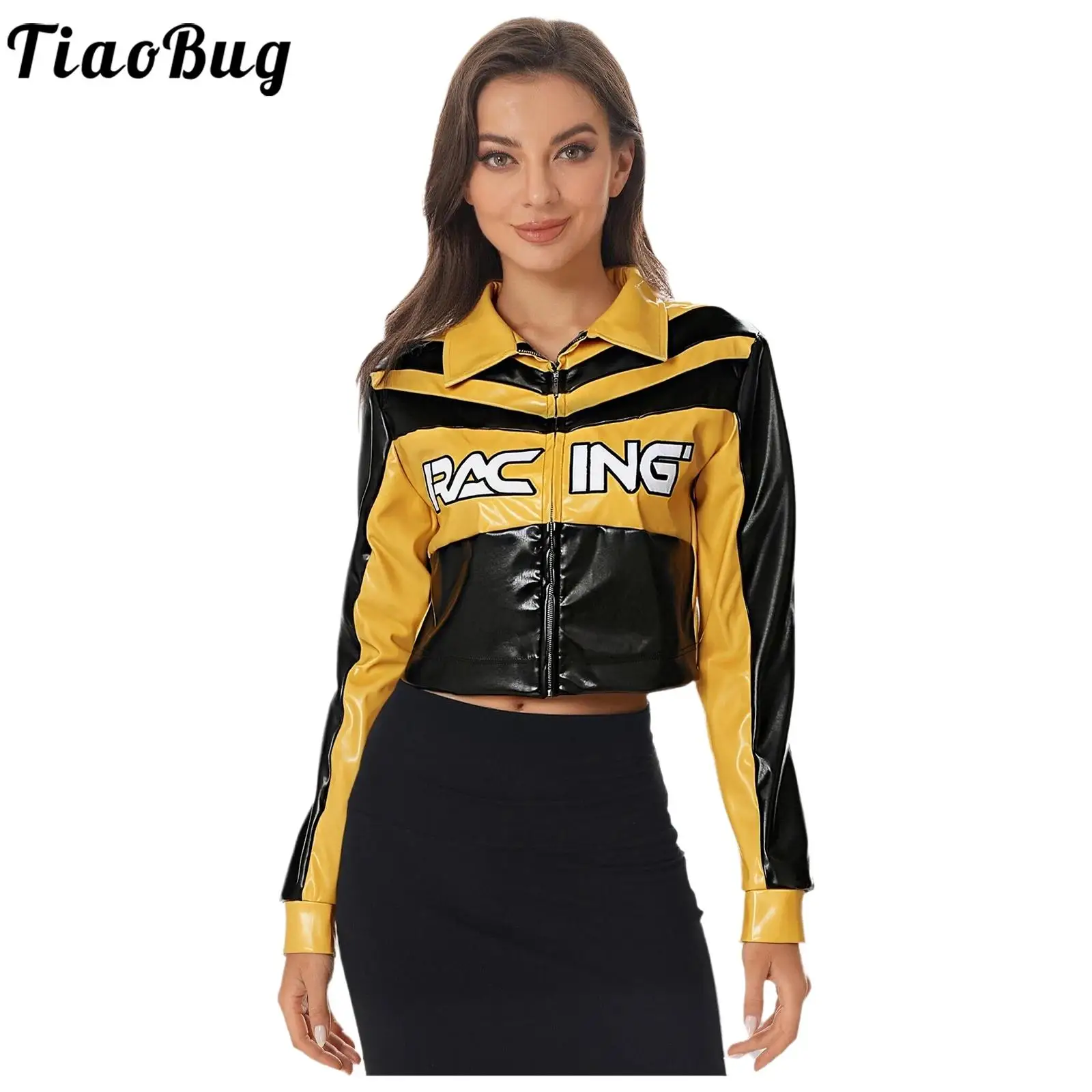 سترات بيسبول نسائية مقاومة للرياح مع طية صدر السترة وأكمام طويلة وسحّاب أمامي ملابس خارجية أنيقة مطبوعة لقيادة السيارات ملابس الشارع #2