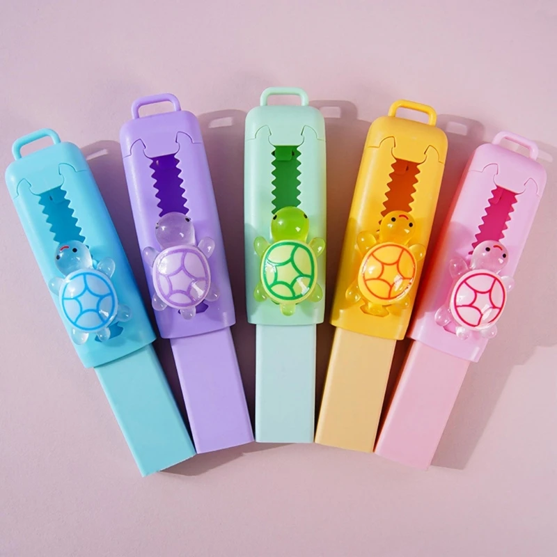  5Pcs Cartoon Animal Sliding Pencil Erasers Push Pull Eraser For Writing Drawing
