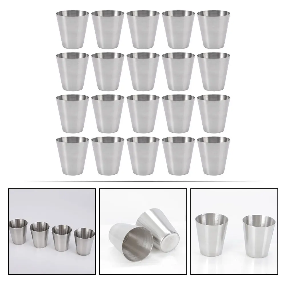 

20Pcs Stainless Steel Drinking Cups Portable Multipurpose Reusable Metal Water Cups for Bar Home Outdoor Use Stainless Steel Cup