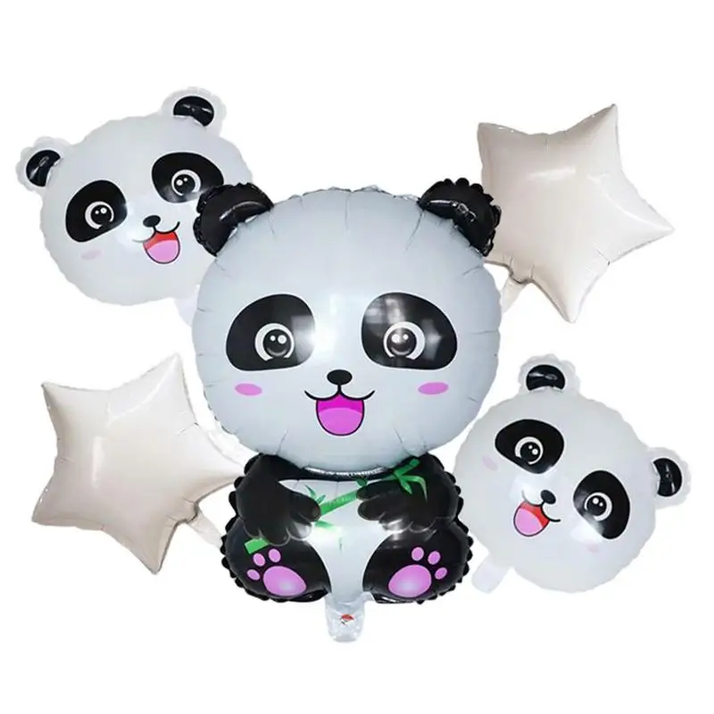 Panda Balloon Kit 5pcs Aluminum Film Panda Party Decorations Cute Animal Balloons Panda Decoration For Happy Birthday Banner