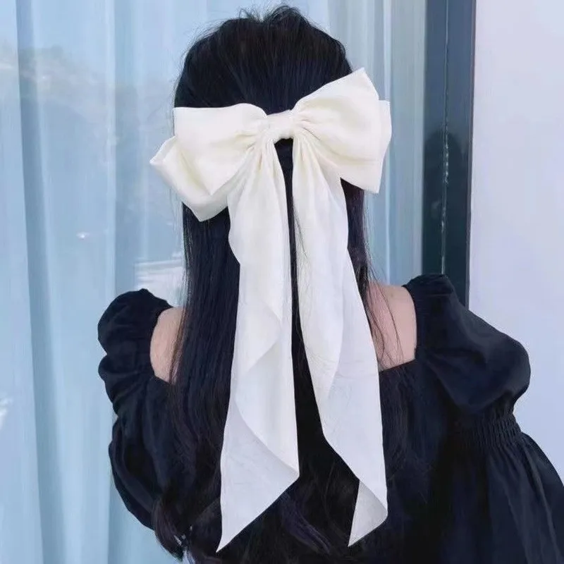 Large Bow Hairpin for Women Girls Summer Chiffon Big Bowknot Stain Bow Barrettes Solid Color Ponytail Clip Hair Accessories