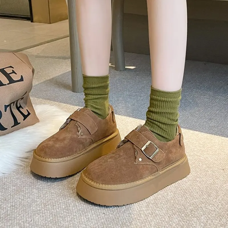 NEW Flats Platform Ankle Fur Snow Botas Winter Designer Casual Suede Plush Warm Buckle Women Plush Shoes Booties Fashion Comfort