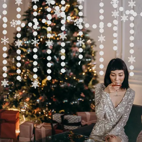 Snöflinga Snövit-Silver Julfest-Dekorationer Girlang - 61Ft Winter Wonderland Frost Hängande Pappersbanderoll, B 6 best sales julgranskulor av papper - №5